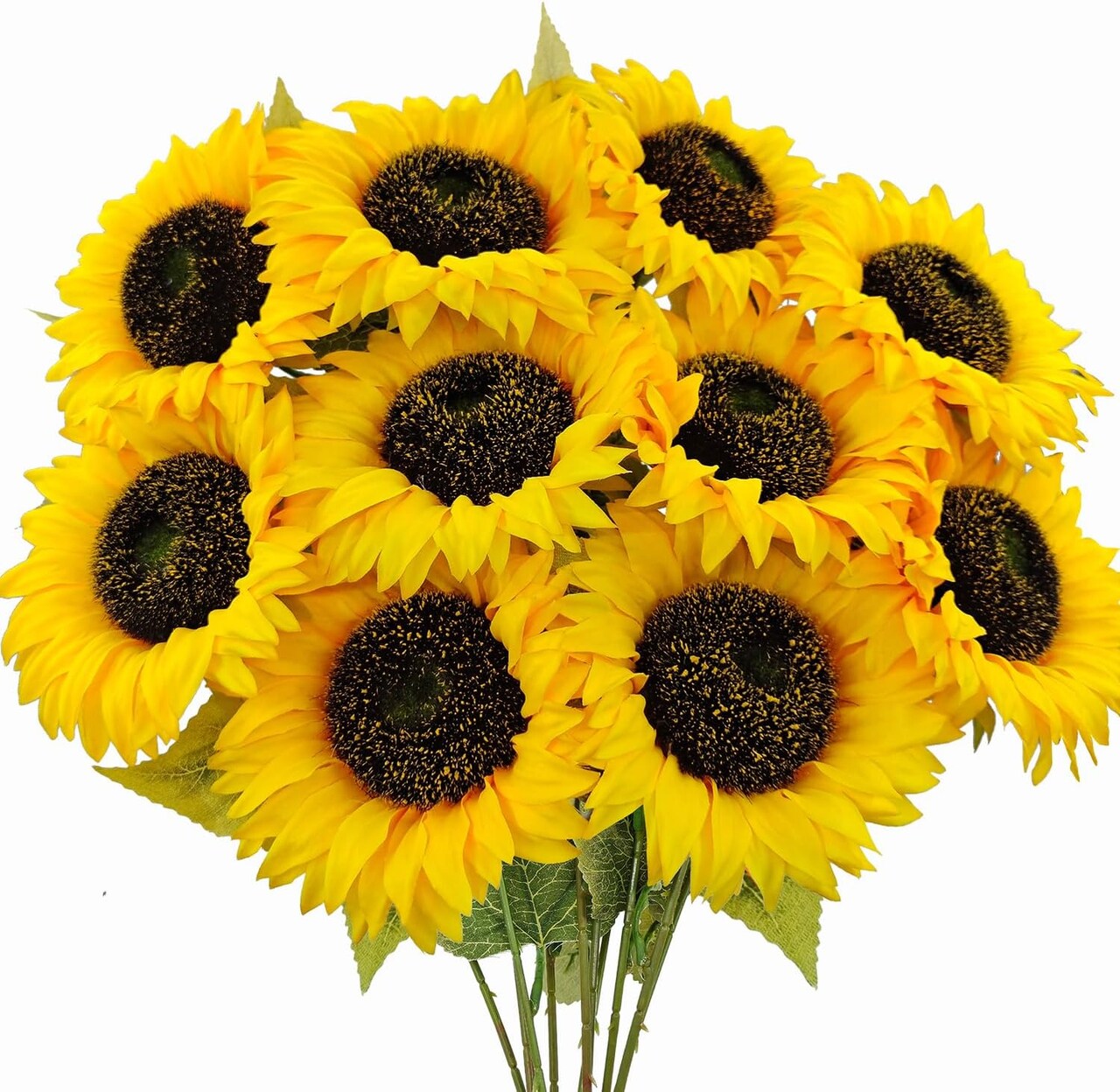 10 Pcs Summer Artificial Sunflowers with Long Stems – Bright Yellow Silk Sunflower Bouquets for Summer Weddings, Home, and Garden Decor